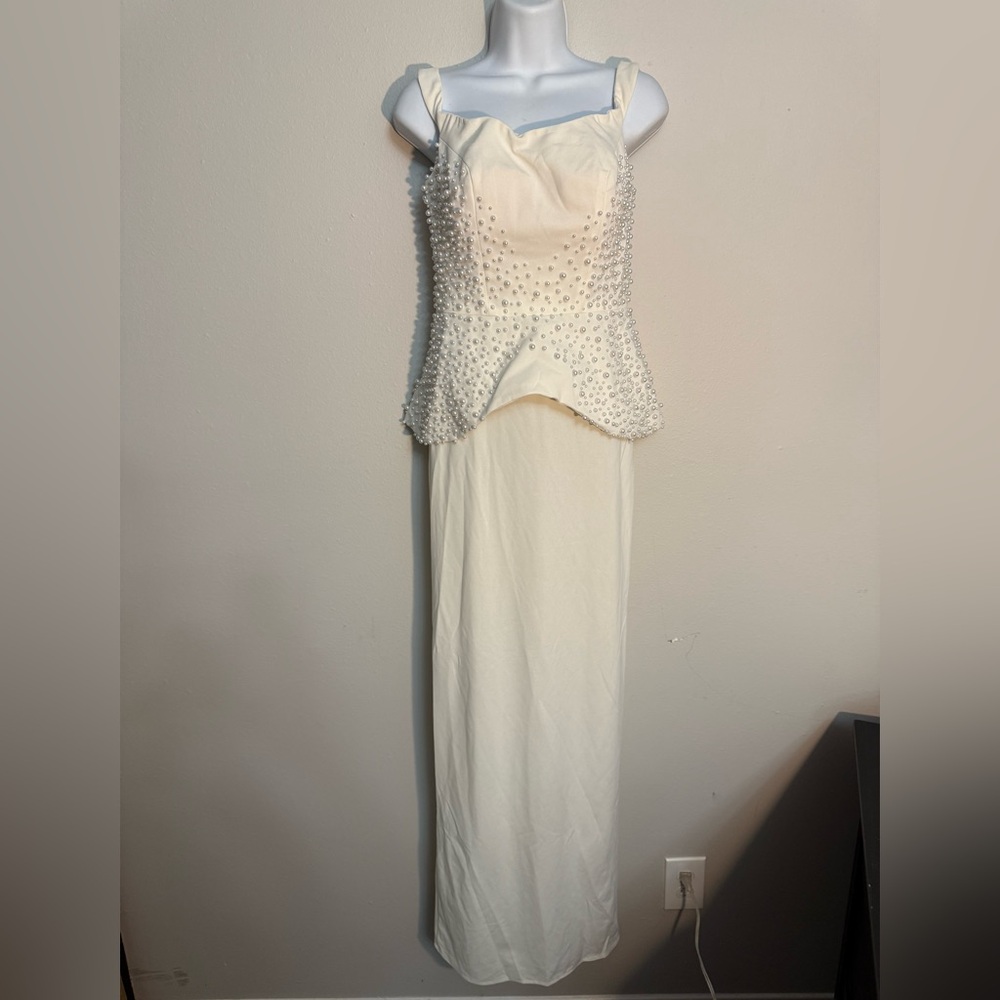 Fashion Nova Strapless White Dress with Beaded Detail